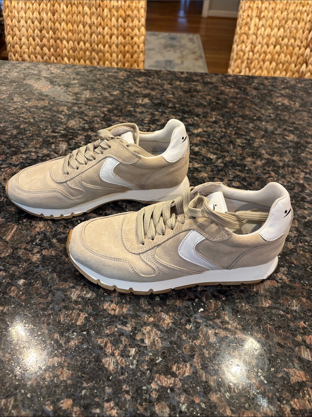 Voile Blanche Suede Sneakers in Light Tan and White
